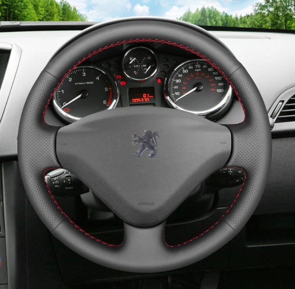 Couvre volant en cuir noir pour Peugeot 206 207