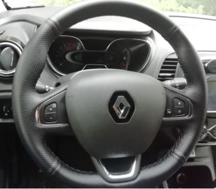 AJOHBM Couvre Volant En Cuir Noir, Pour Clio 3 2005-2013 Pour Clio 3 RS 2005-2013 Housse De Protection De Volant De Voiture Cousue à La Main